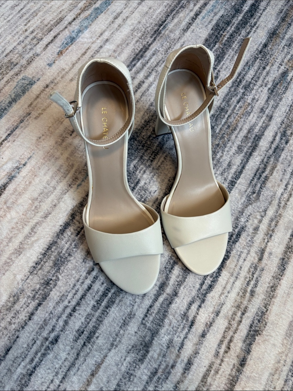 Le Chateau Ivory Ankle-Strap Block Heel Sandals